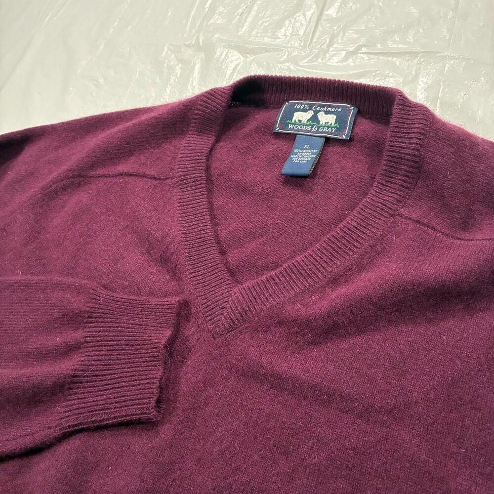 Woods & Gray 100% Cashmere V-Neck Knit Pullover Sweater Burgundy Men's XL